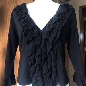 Black V Neck INC Large Sweater - 3 Ruffled Layers